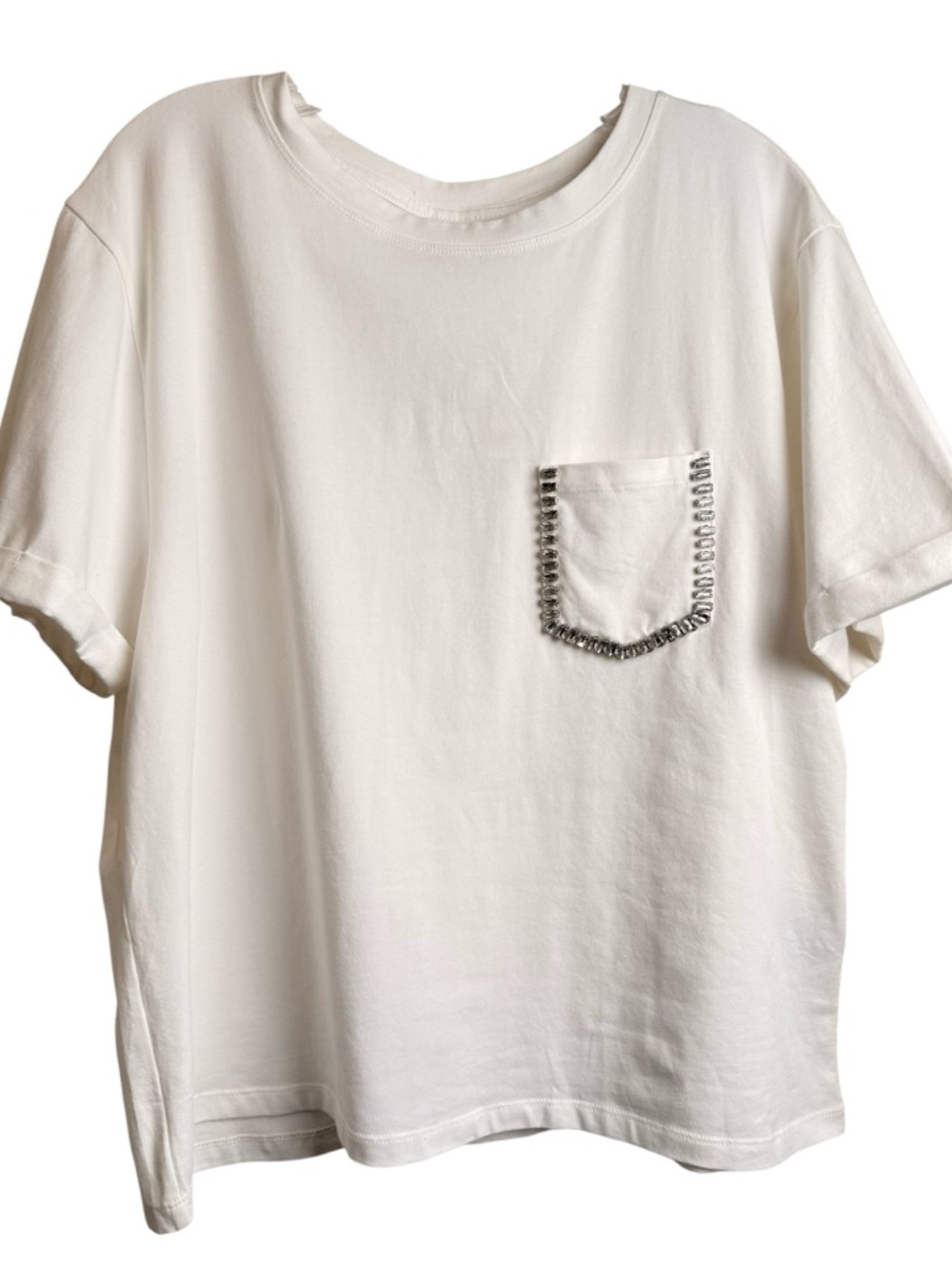 On 34th White Washed Rhinestone Trim Pocket Tee Shirt Size XL NWT - Picture 2 of 5